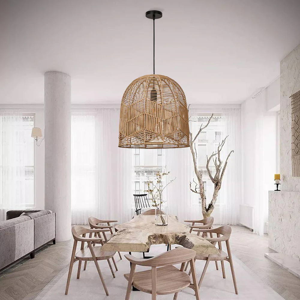 Hollow Rattan Pendant Light Fixture Bohemian Living Room Natural Wicker Lamp
