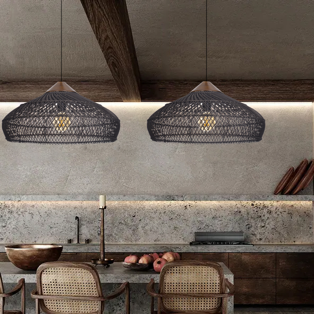 Wabi-sabi Rattan Chandeliers Rustic Handwoven Light Fixture for Restaurant