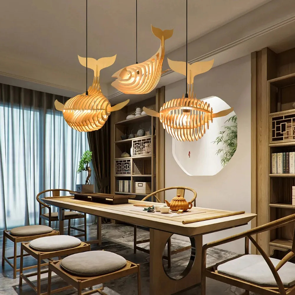 Creative Solid Wood Whale Chandelier Personalized Decorative Fish Shaped Chandelier