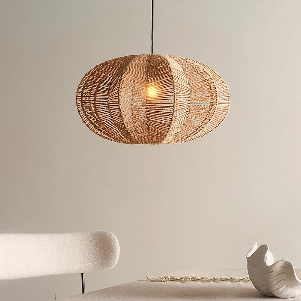 Bohemian Woven Rattan Oval Pendant Lamp Natural Textured Lighting