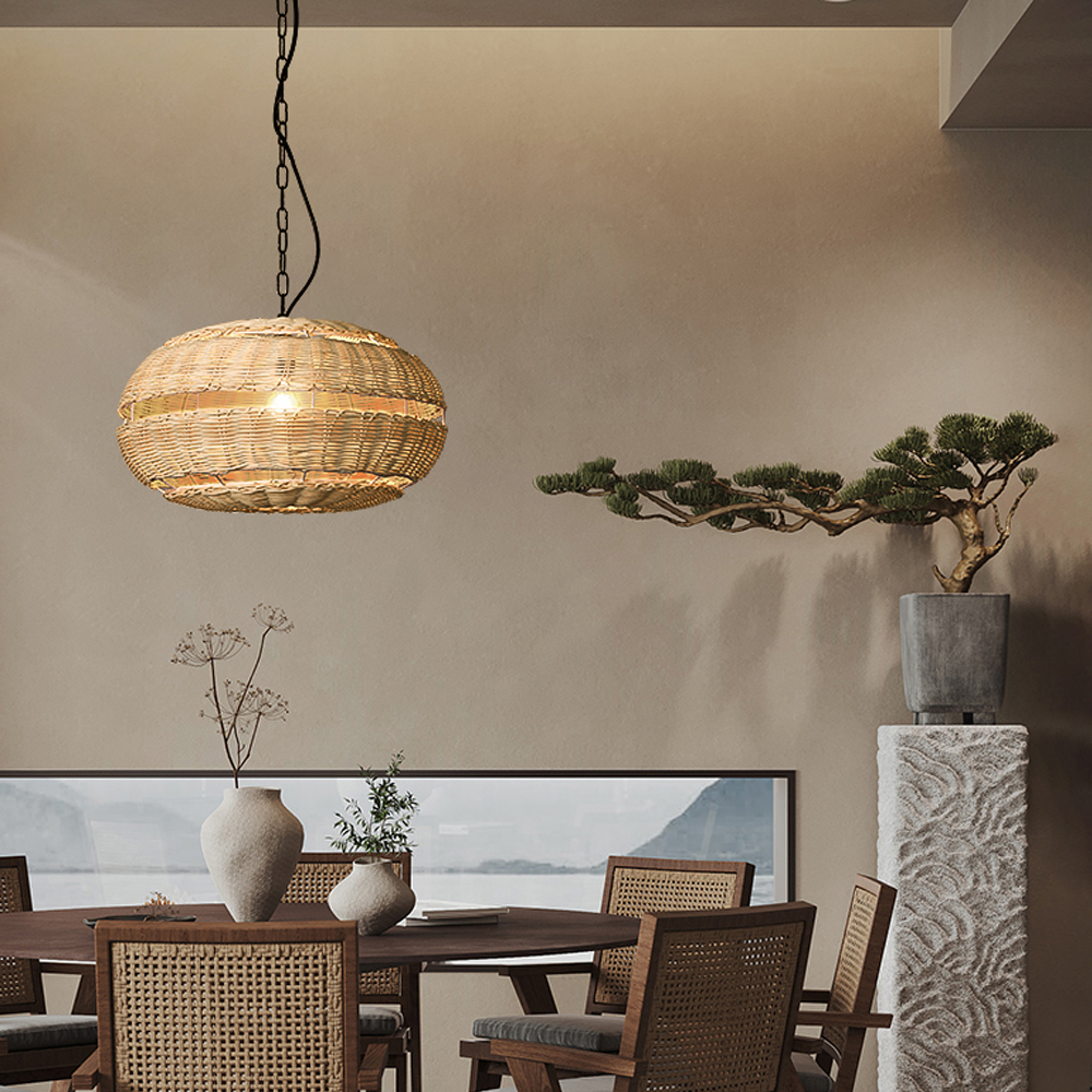 Living Room Rattan Round Ball Wicker Light Shade Wabi Sabi style chandelier