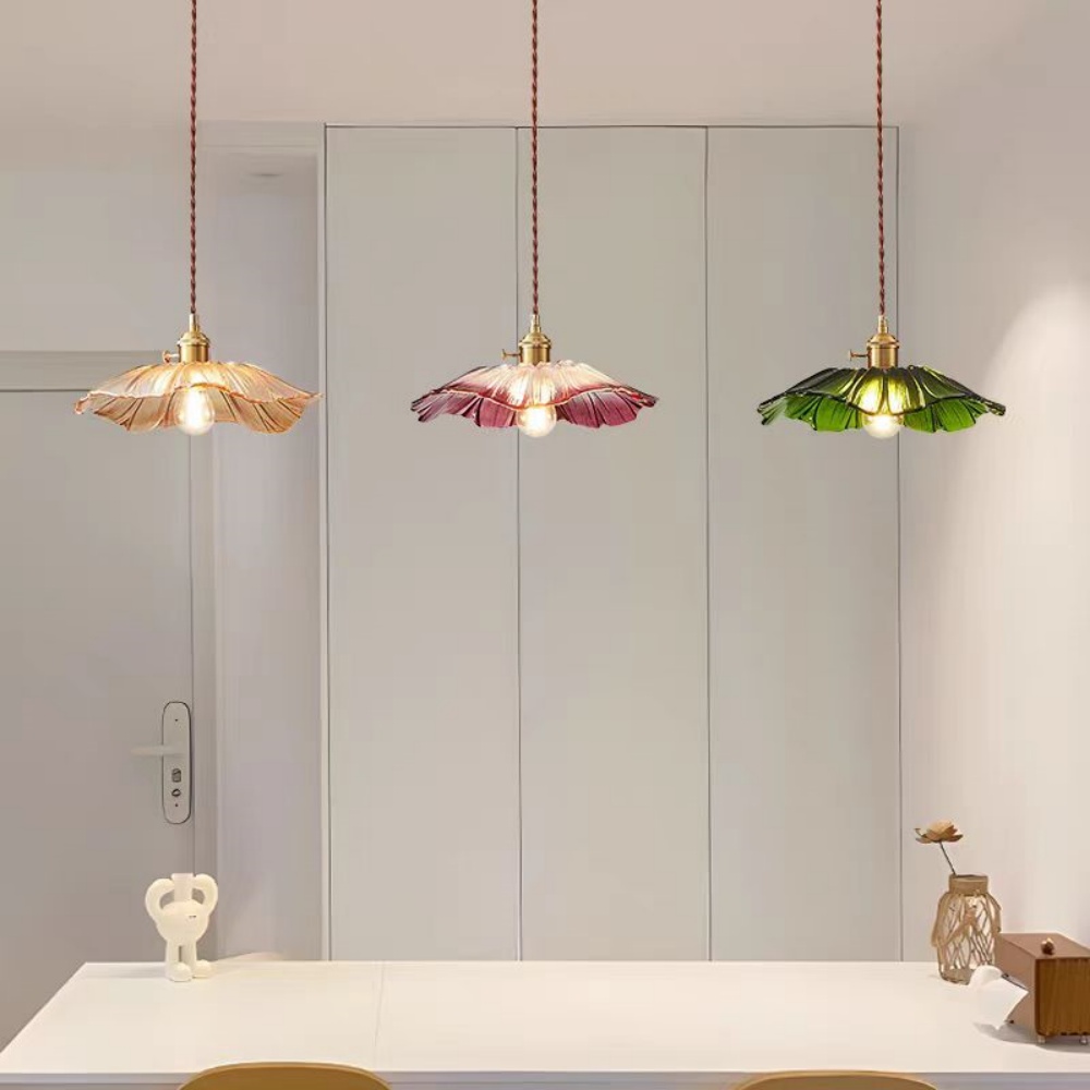 Japanese Retro Glass Flower Pendant Light Modern Creative Entrance Bar Lighting Fixtures