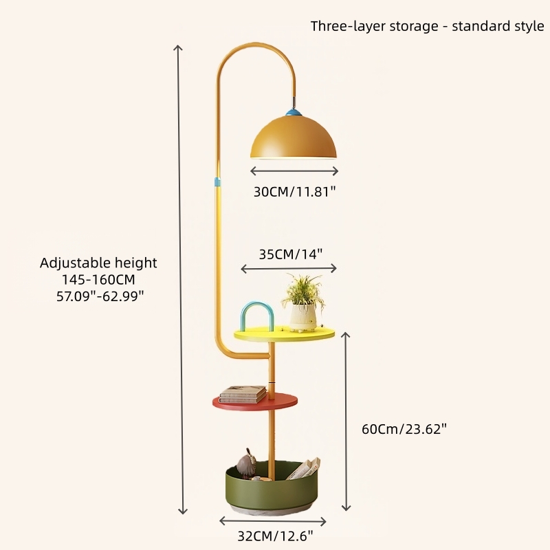 Modern Iron & Marble Floor Lamp with Integrated Storage Rack - Kids Room/Study