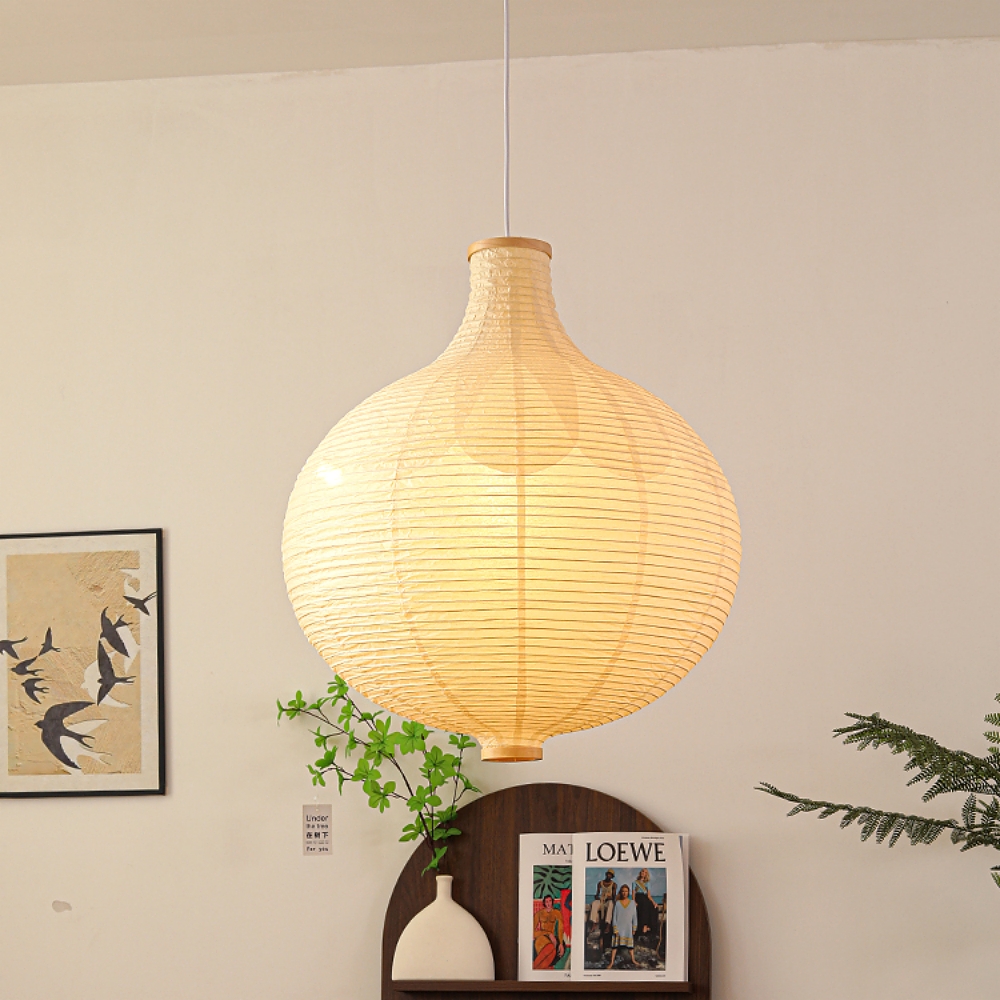 Japanese Wabi Sabi Style Paper Art Onion Shaped Handmade Pendant Light