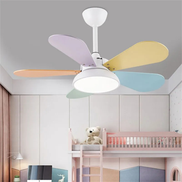 Nordic Style Macaron Color Matching Fan Integrated Silent LED Pendant Light