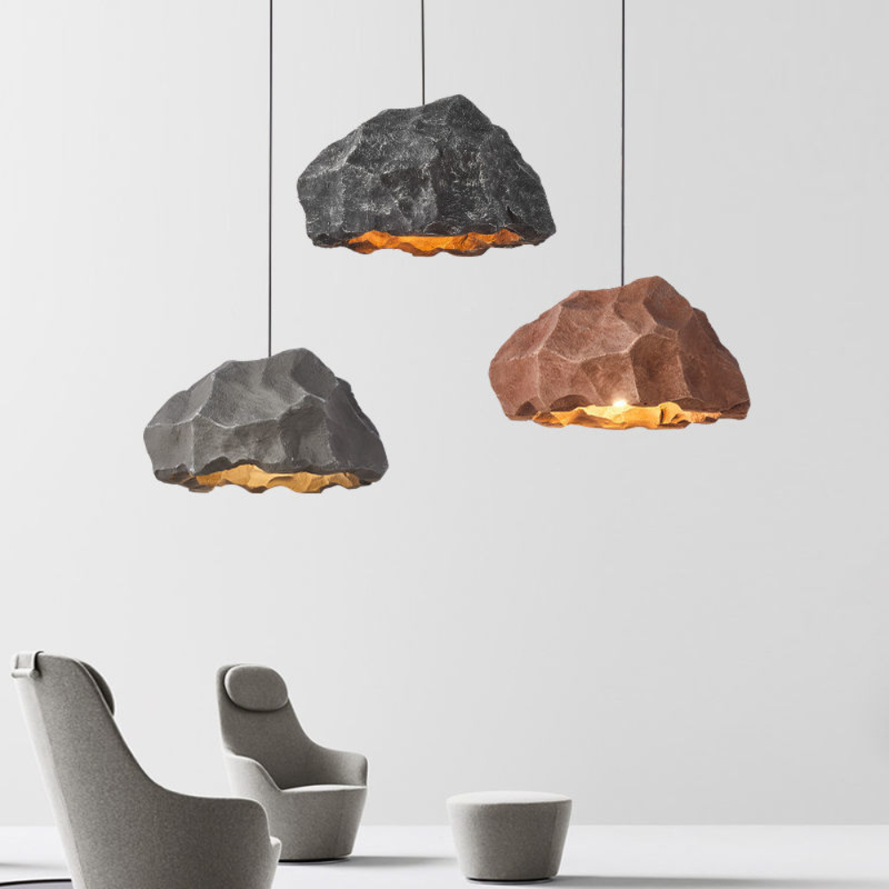 Wabi-sabi retro style imitation micro-cement irregular rock chandelier