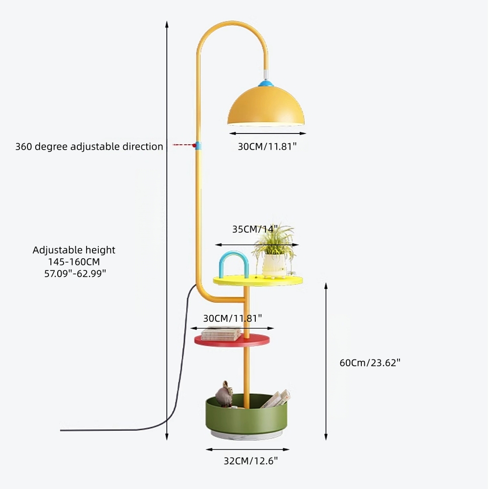 Modern Iron & Marble Floor Lamp with Integrated Storage Rack - Kids Room/Study
