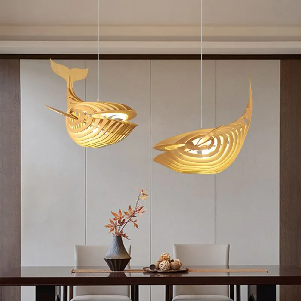 Creative Solid Wood Whale Chandelier Personalized Decorative Fish Shaped Chandelier