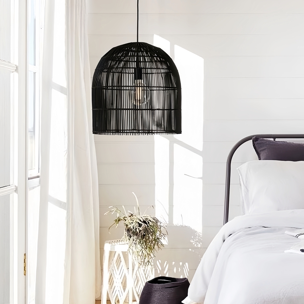  Wooden style natural rattan handmade woven chandelier