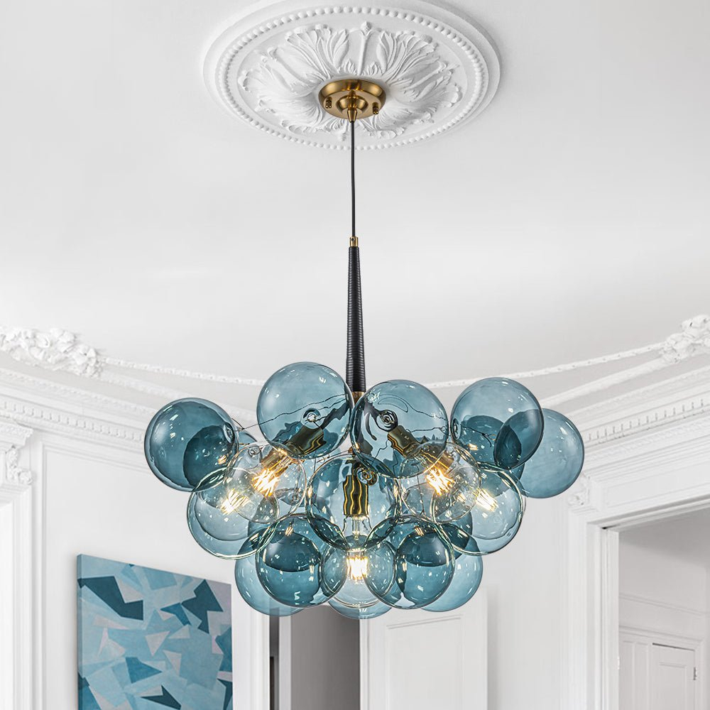 Modern Blue Glass Globe Bubble Chandelier Cluster Pendant Light