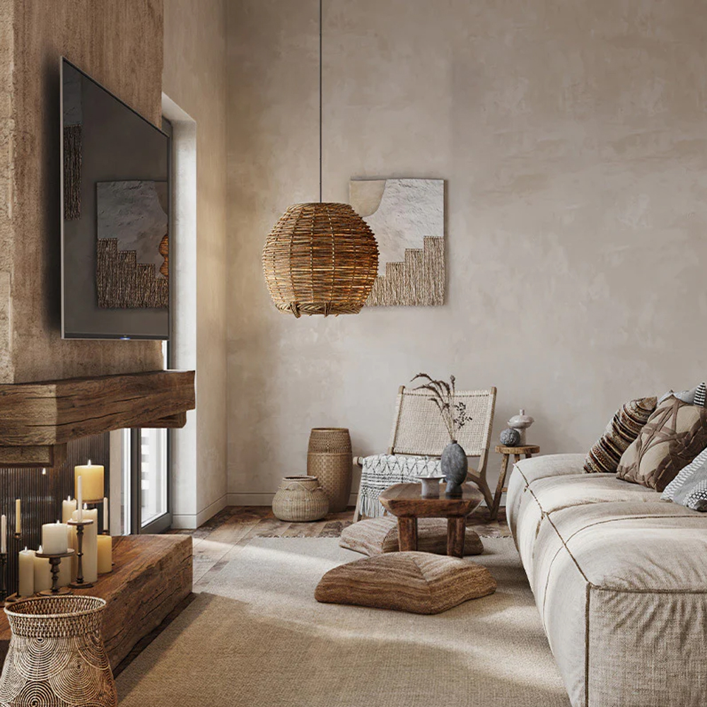 Wabi-Sabi Interior Design Rattan Pendant Light Living Room Bedroom Hanging Lighting Lamp Shade