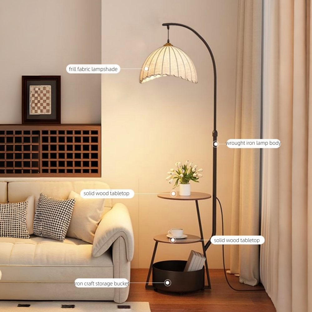 Medieval-Style Living Room Storage Shelf Integrated Floor Lamp