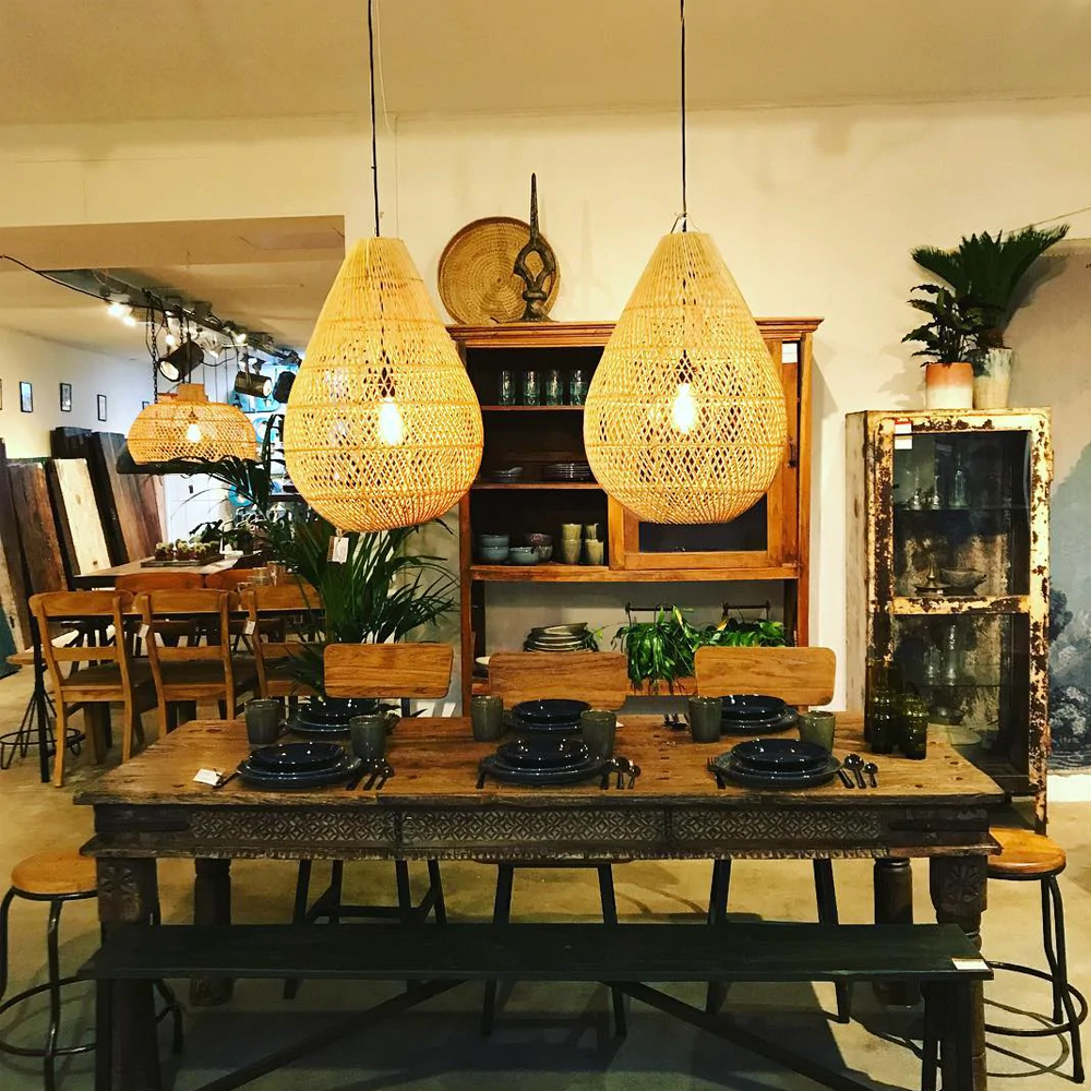 Handmade Rattan Chandelier Tear Shape Lantern Pendant Lamp