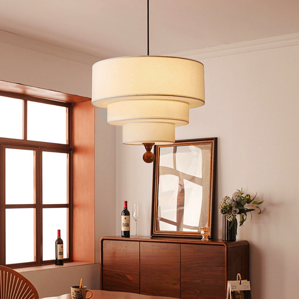 French Retro Color-Blocked Fabric Pendant Light