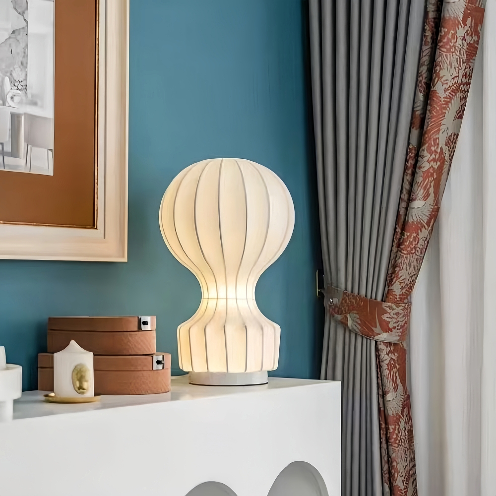 Japanese Wabi Sabi Style Minimalist Silk Table Lamp Hot Air Balloon Shaped Bedside Lamp