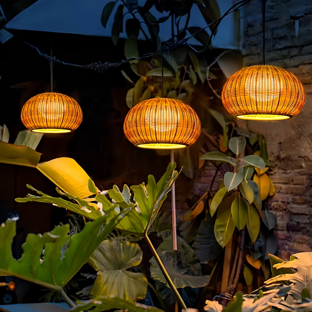 Outdoor Chandelier Waterproof Balcony Rattan Pendant Light Rain-proof Pavilion Corridor Lamp