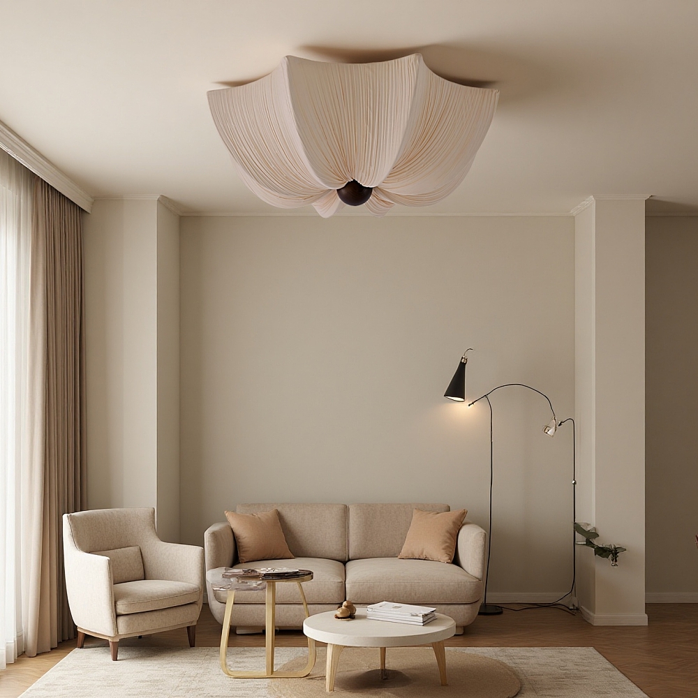 French Retro Fabric Petal Ceiling Light Vintage Flush Mount