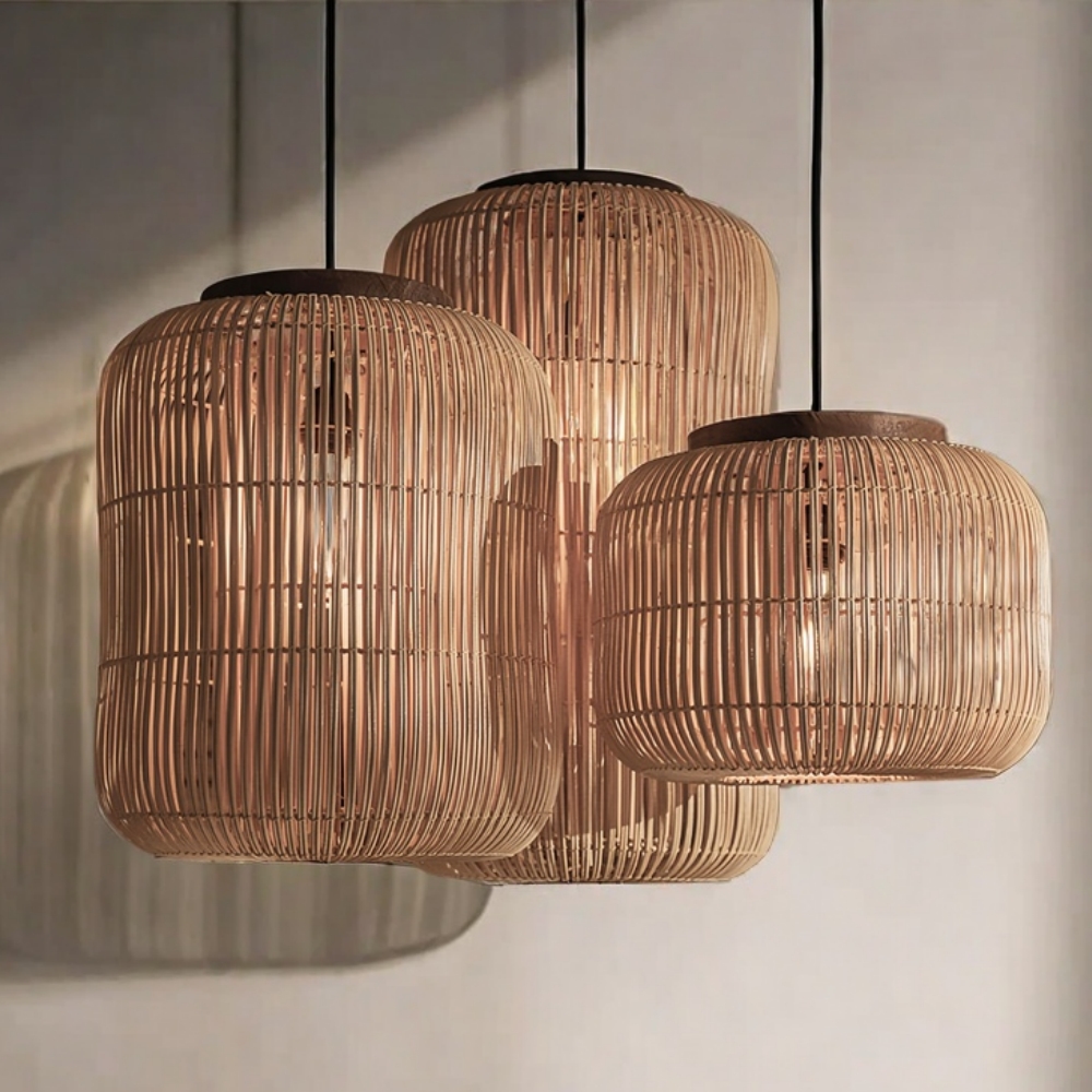 Retro Style Capsule Shaped Rattan Pendant Light Dining Living Room