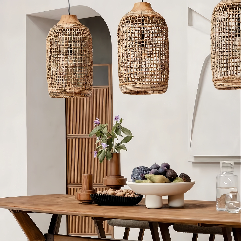 Dining Room Oversize Wabi-sabi Rattan Pendant Lampshade Quality Handwoven Chandelier