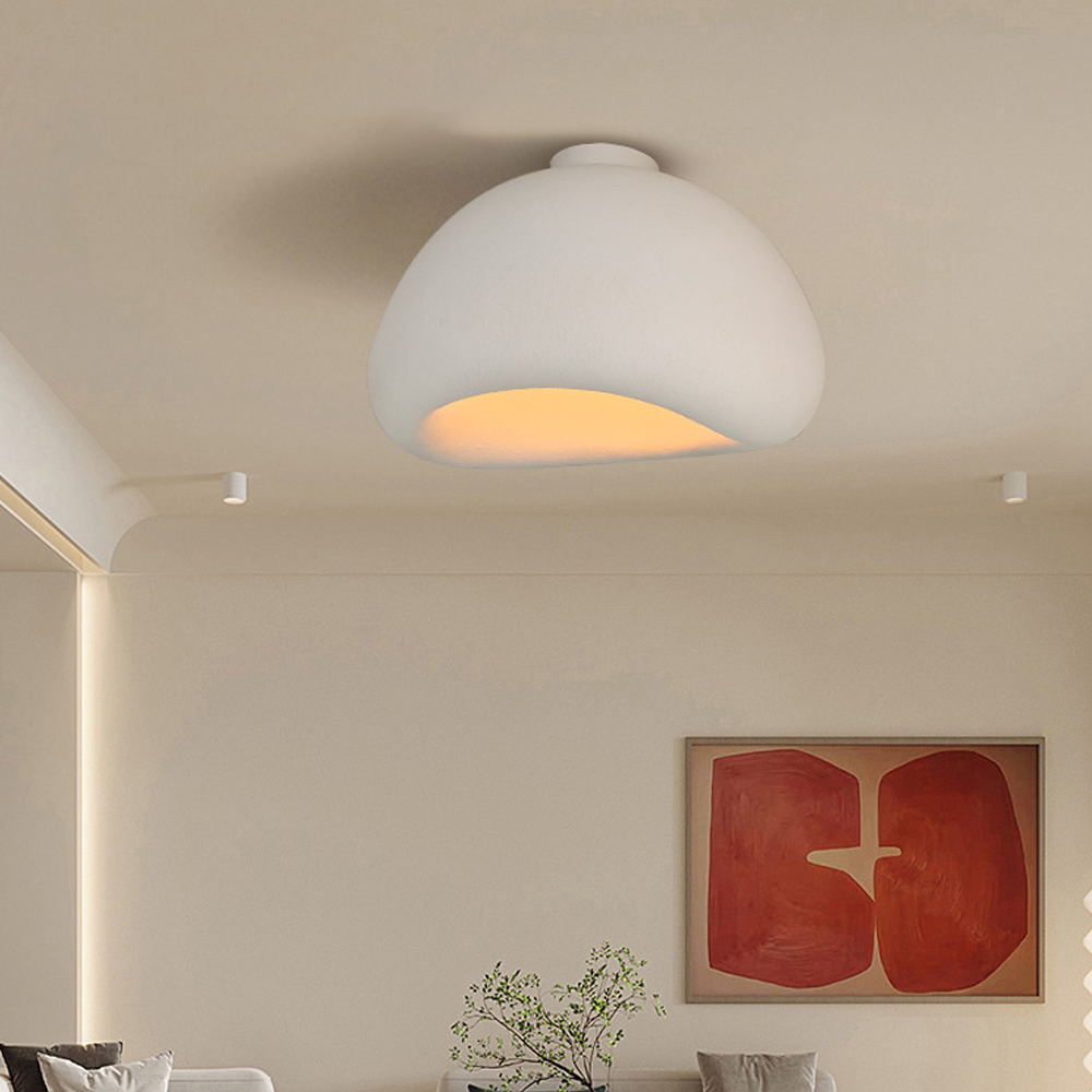 Simple Nordic Resin Oval Cream Flush Mount Ceiling Light For Bedroom Living Room