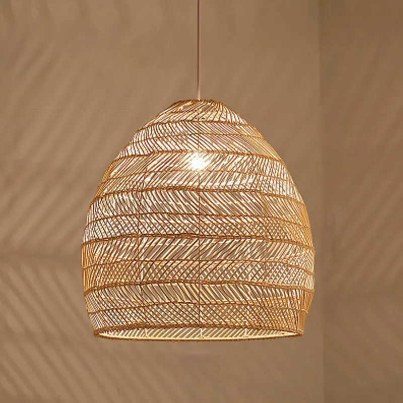 Bohemia Natural Rattan Woven Pendant Light Tatami Black Hanging Lamp Coastal Design