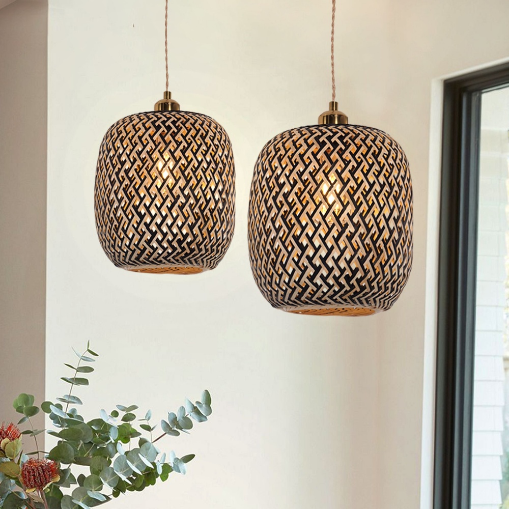 Japanese Style Creative Geometric Black Bamboo Pendant Light