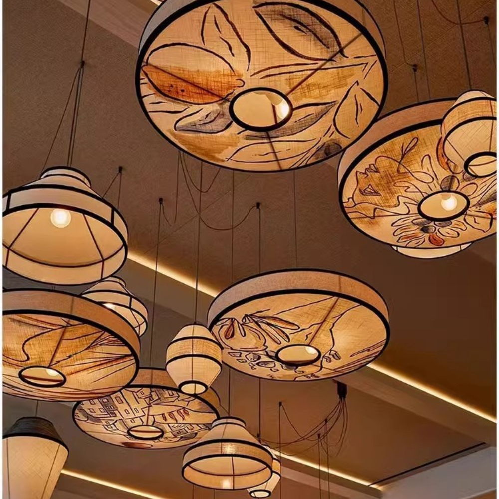 Japanese Restaurant Fabric Pendant Chandelier Designer New Chinese Style B&B Loft Living Room Wabi-sabi Lamp Fixture