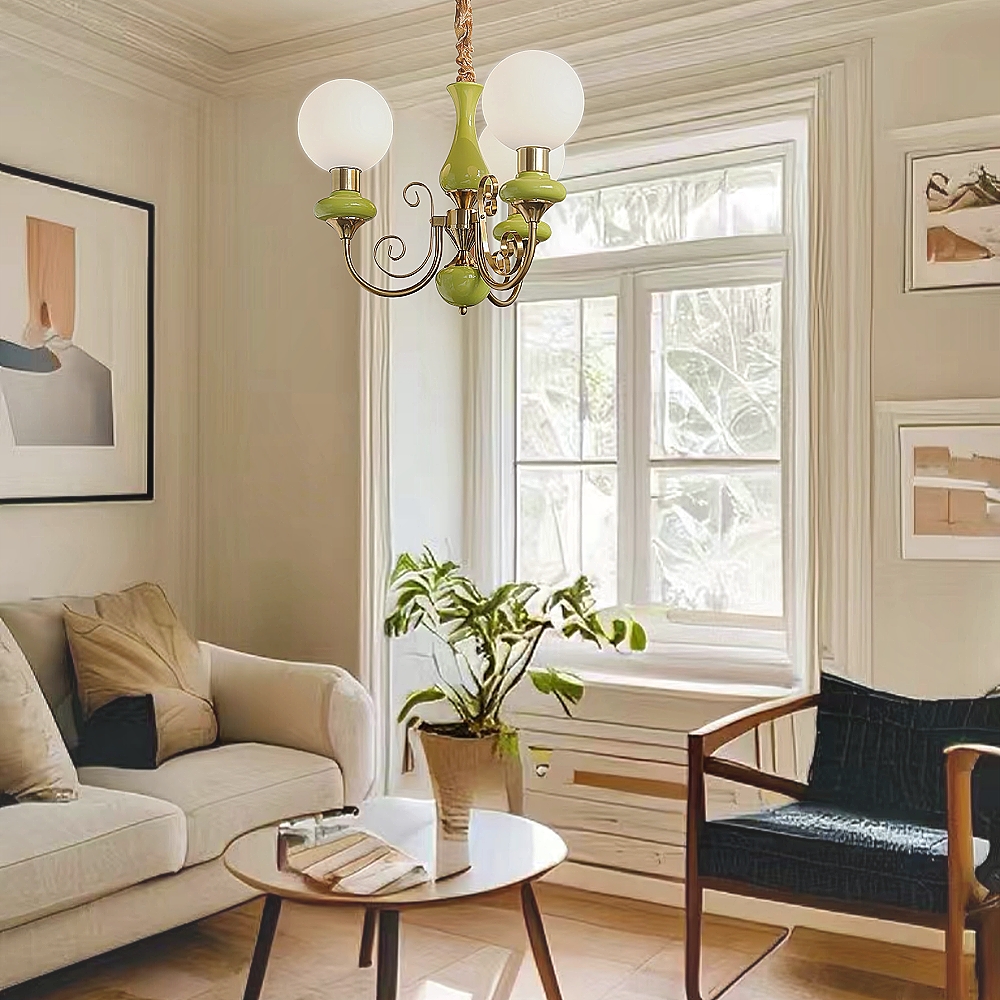 French Retro Pastoral Style Cream Bedroom Living Room Multi Head Chandelier