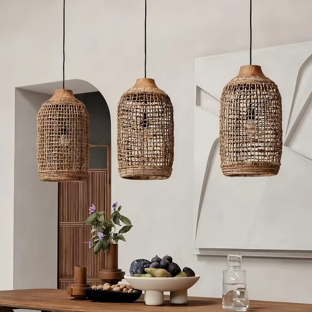 Dining Room Oversize Wabi-sabi Rattan Pendant Lampshade Quality Handwoven Chandelier