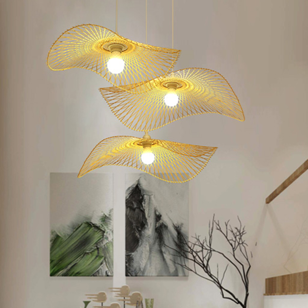 Housewarming Gift Bamboo Lampshade Irregular Hat Shape Pendant Light