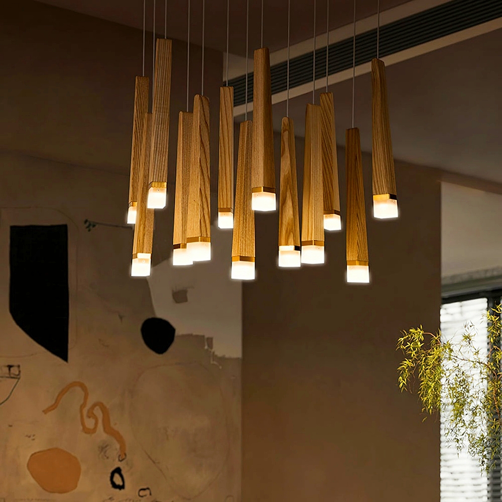 Nordic Style Solid Wood Matchstick Pendant Lamp