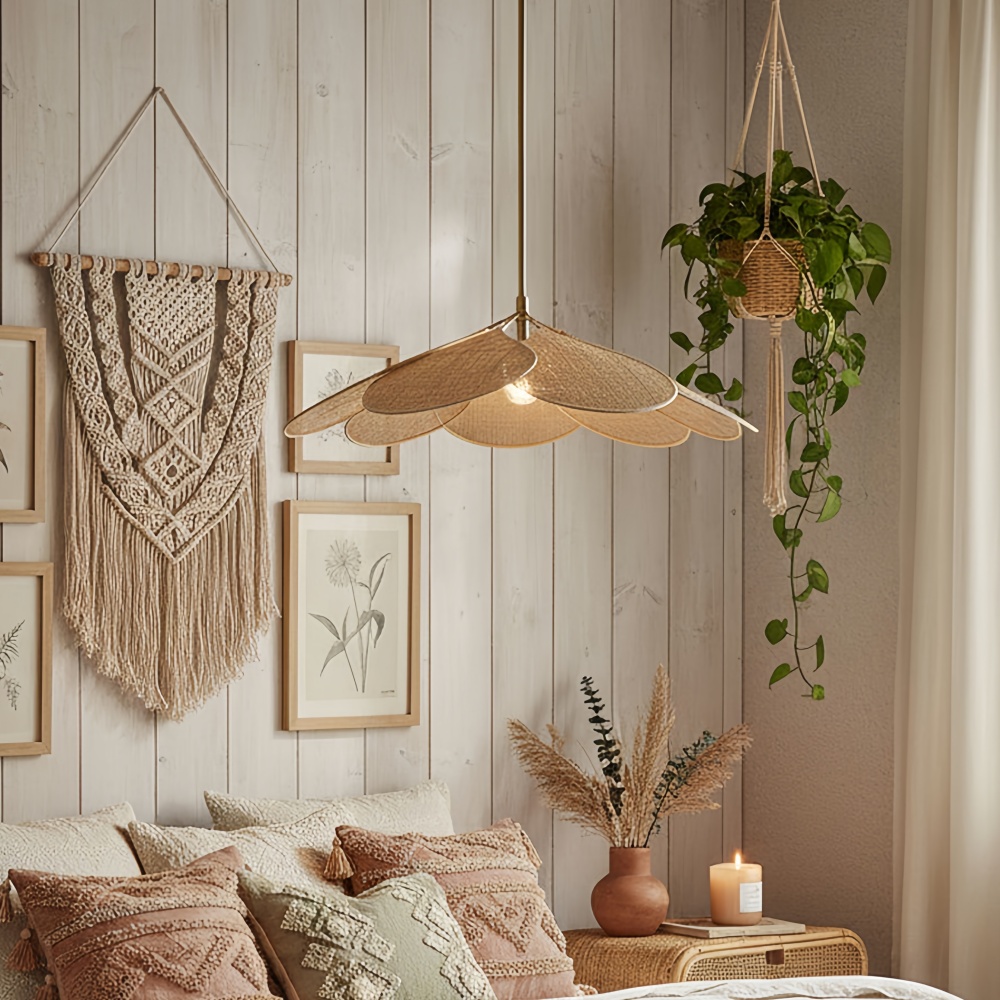 Japanese Wabi-Sabi Petal-Shaped Fabric Pendant Lamp