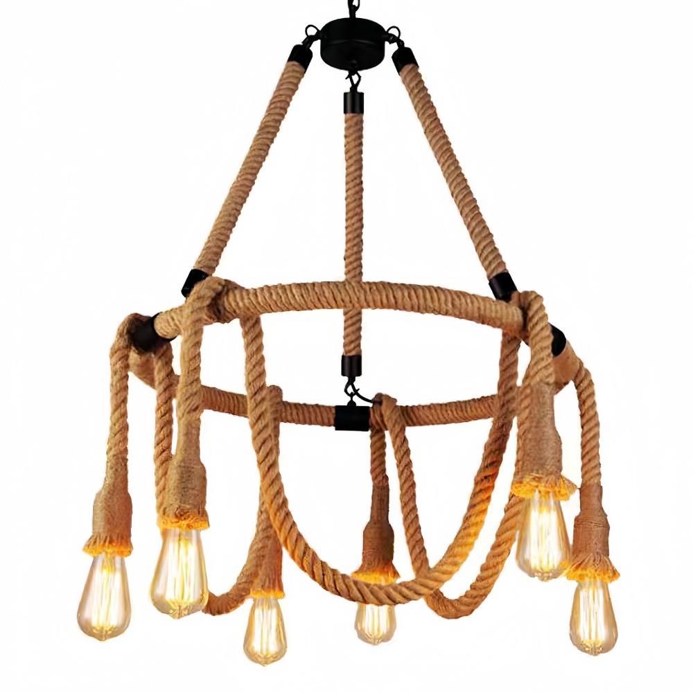 Vintage Industrial Hemp Rope Chandelier Restaurant & Coffee Shop Decor