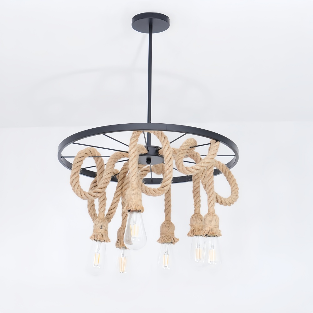 Vintage Industrial Hemp Rope Chandelier Restaurant & Coffee Shop Decor