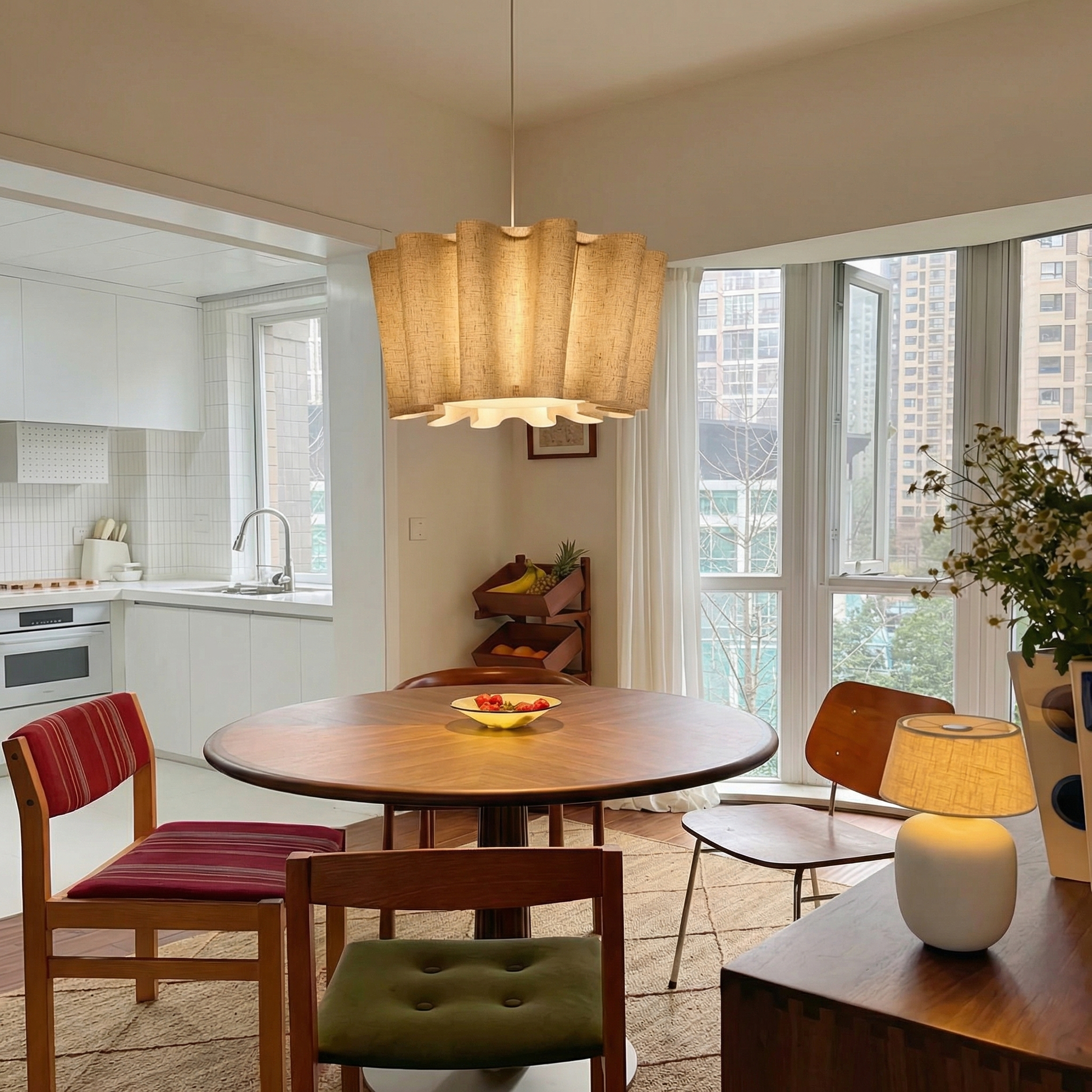 Mid-Century Living Room Fabric Pendant Light Japanese Retro Designer Lamp