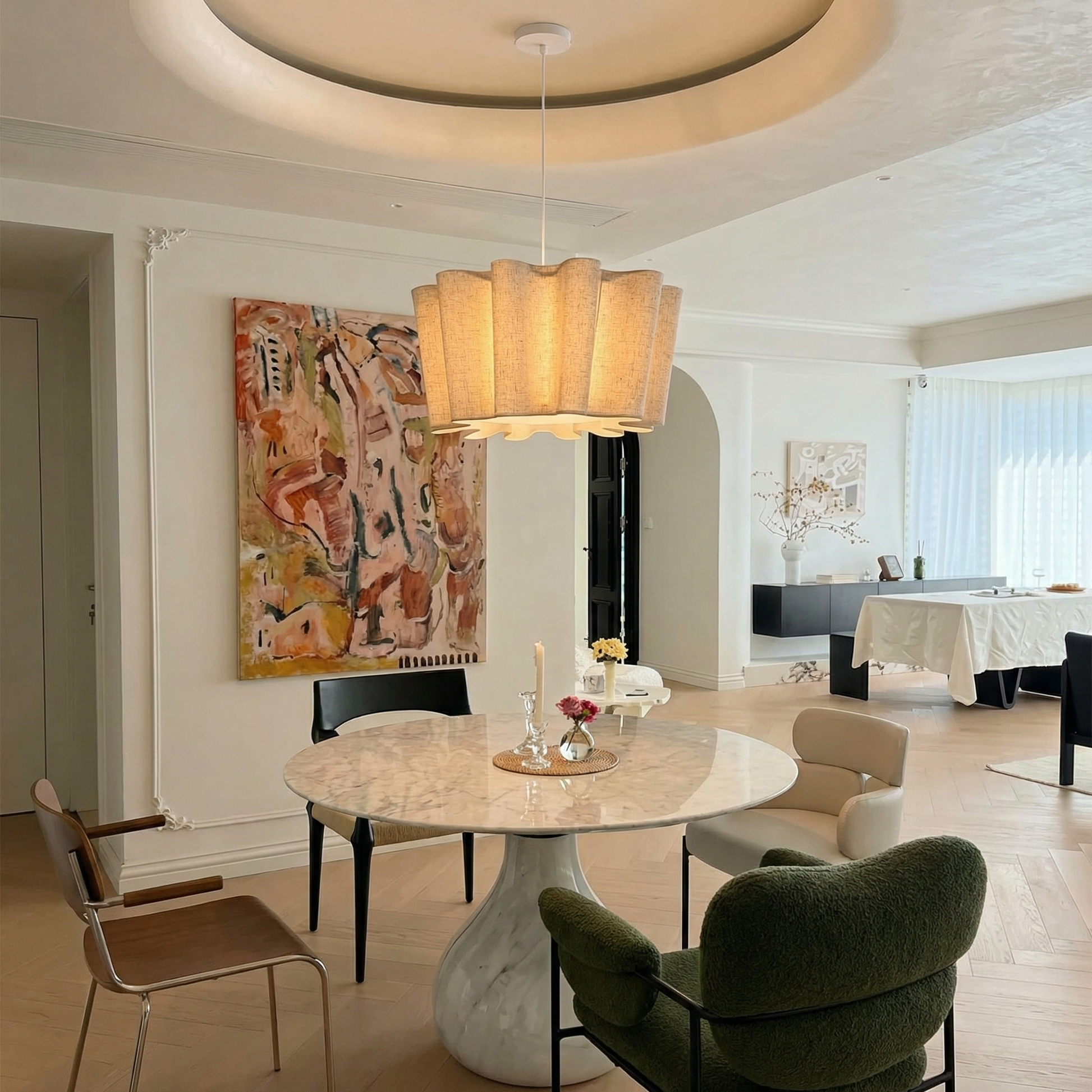 Mid-Century Living Room Fabric Pendant Light Japanese Retro Designer Lamp