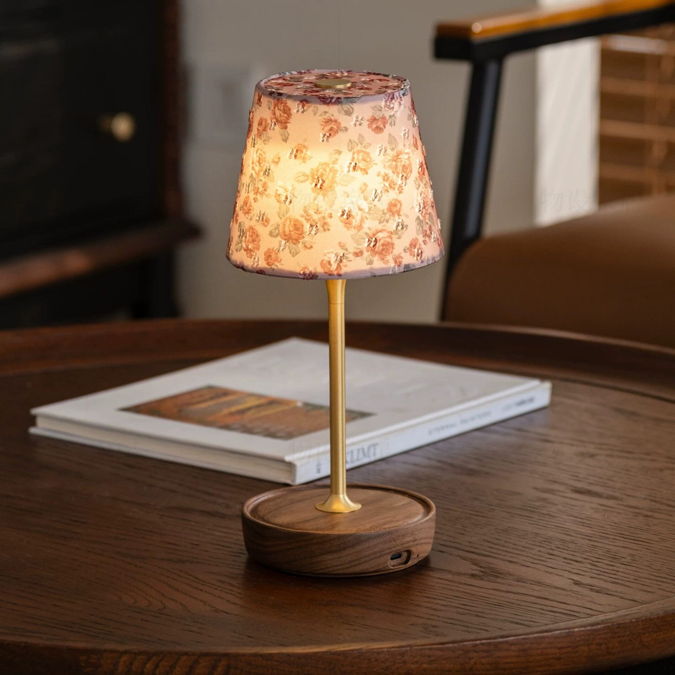 Brass & Wood Touch Table Lamp Dimmable Bedside Accent Light