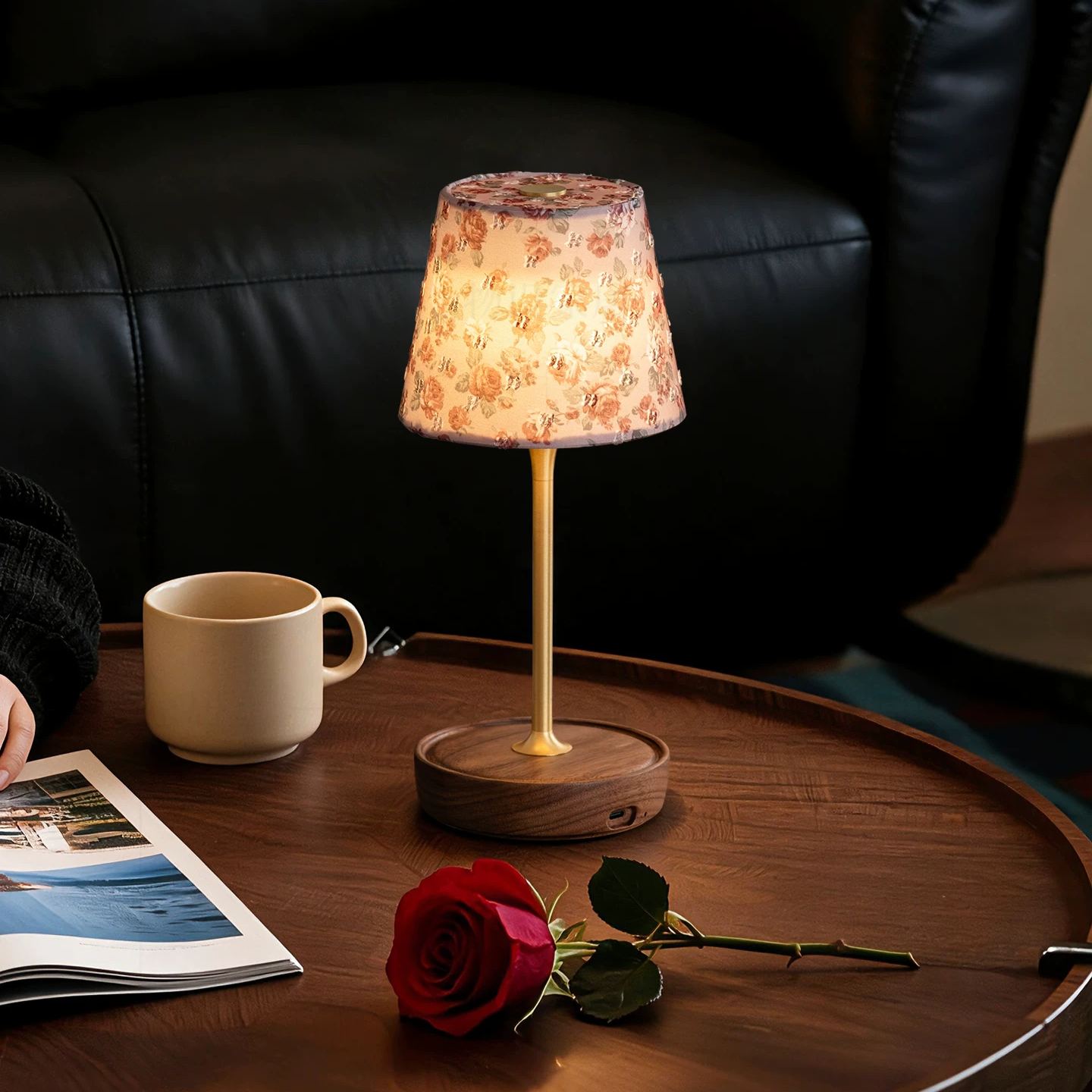 Brass & Wood Touch Table Lamp Dimmable Bedside Accent Light