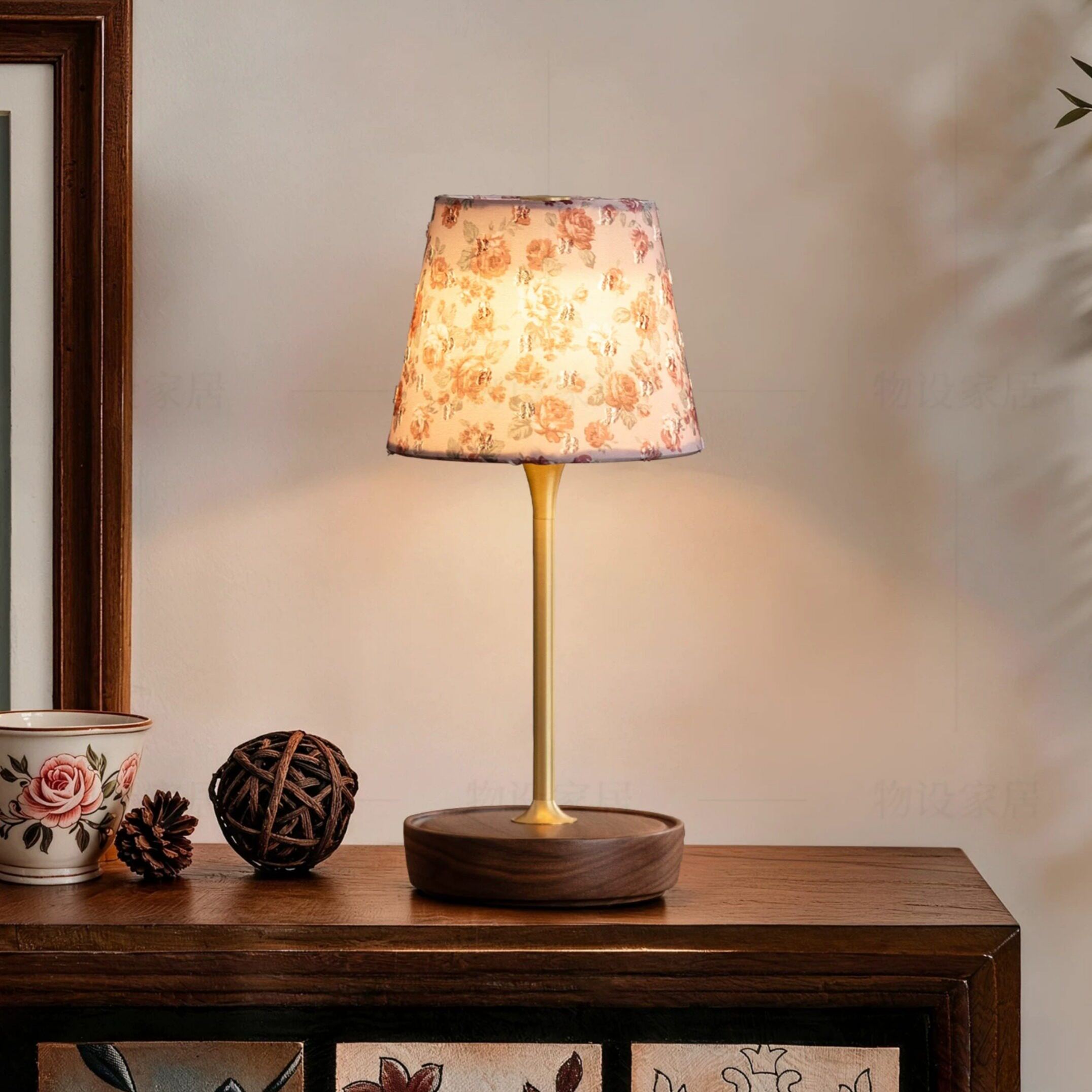 Brass & Wood Touch Table Lamp Dimmable Bedside Accent Light