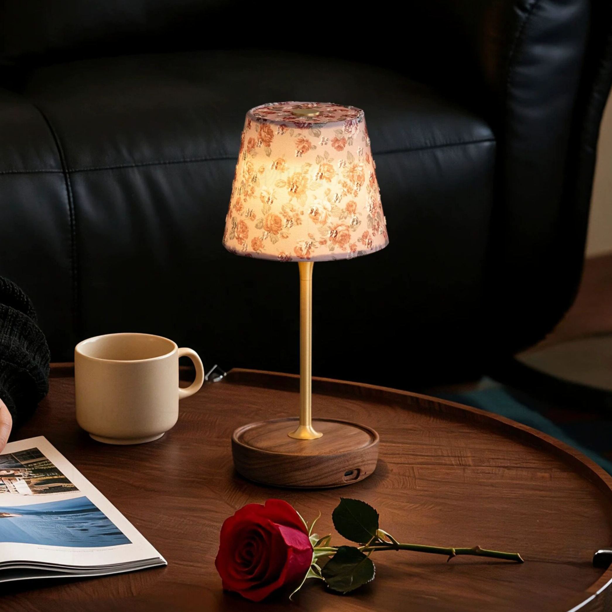 Brass & Wood Touch Table Lamp Dimmable Bedside Accent Light