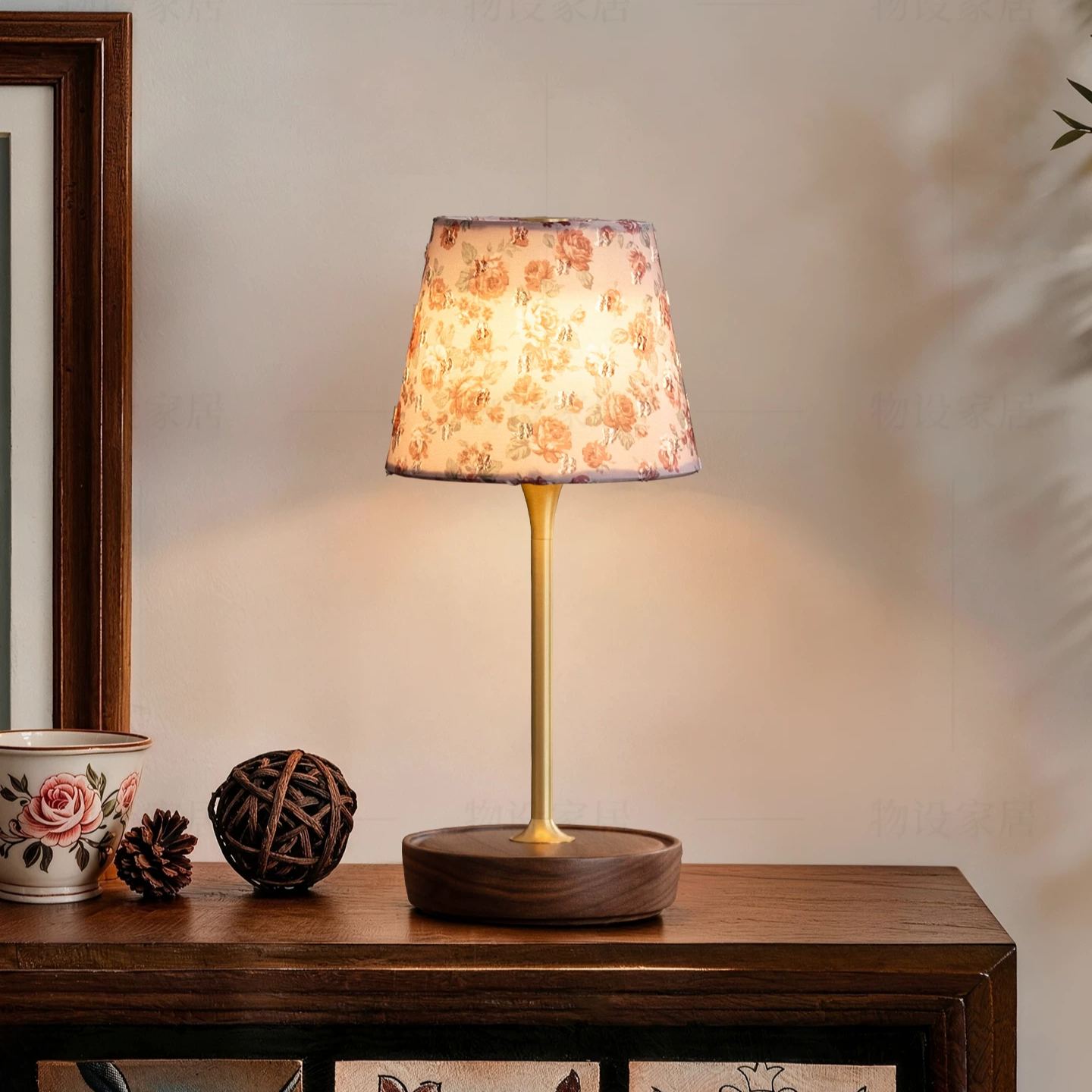 Brass & Wood Touch Table Lamp Dimmable Bedside Accent Light