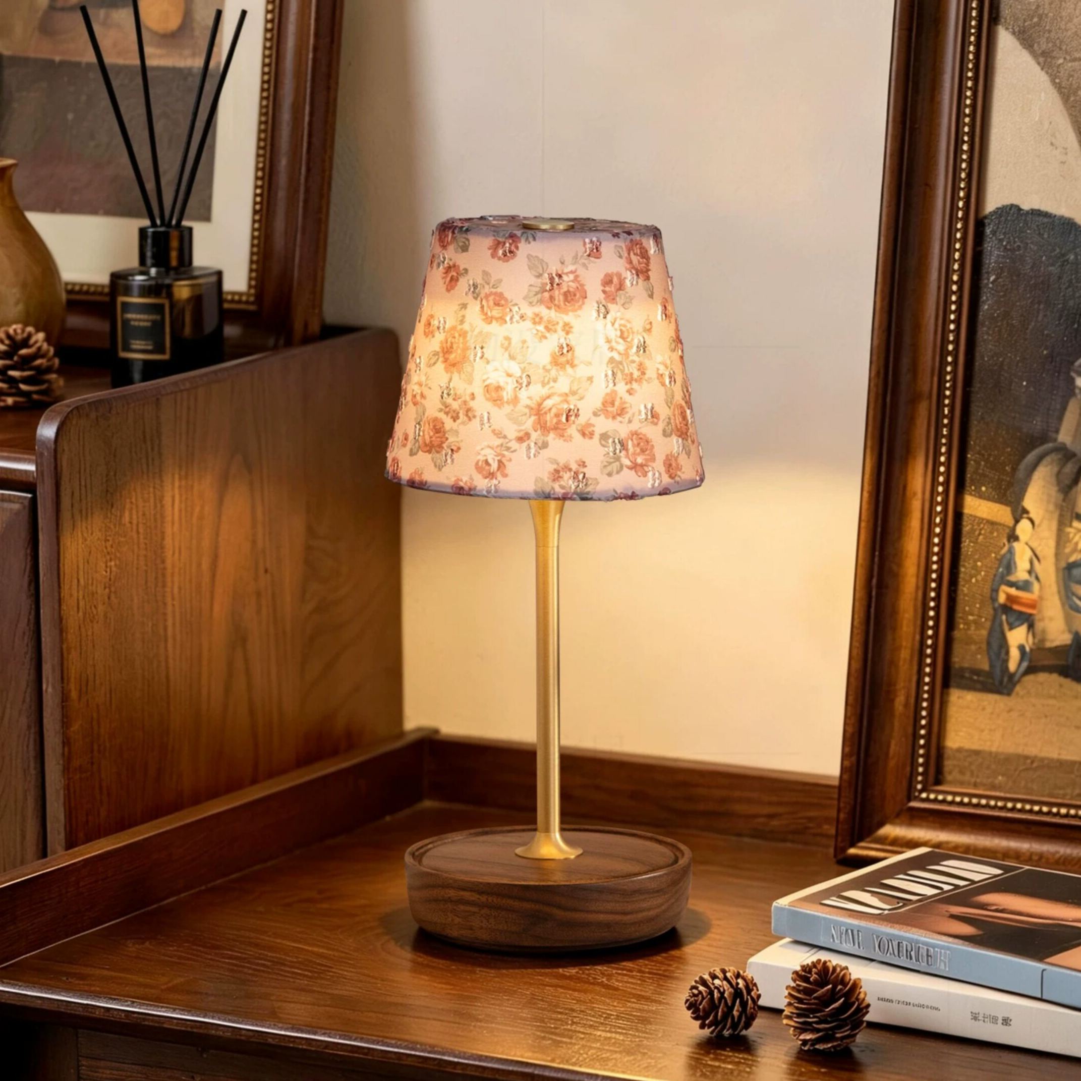 Brass & Wood Touch Table Lamp Dimmable Bedside Accent Light