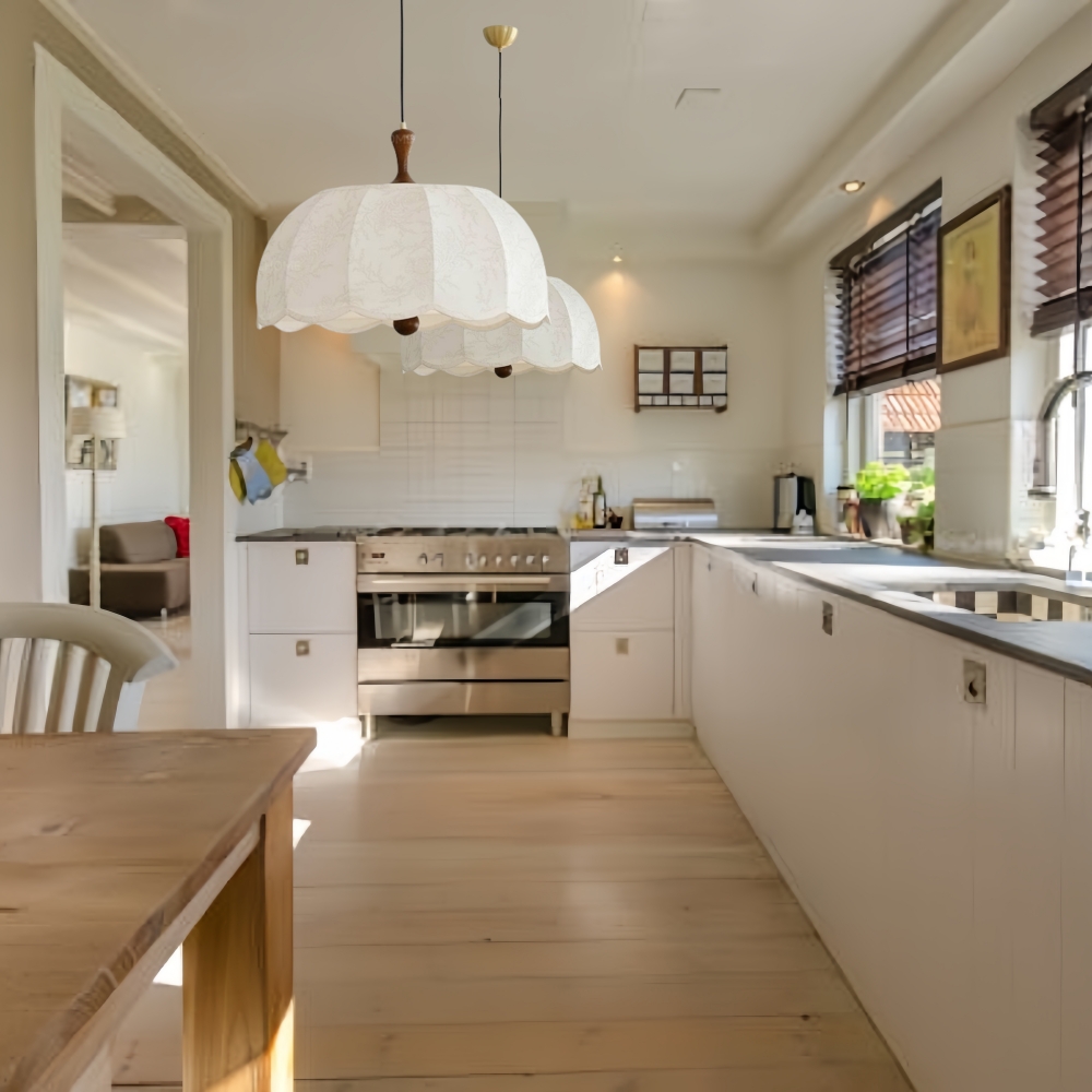 French Retro Patterned Fabric Bedroom Pendant Light