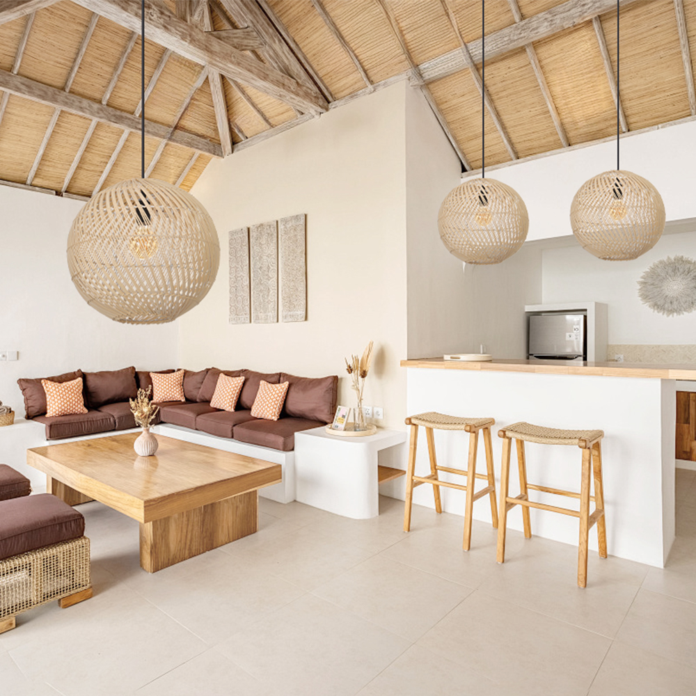 Southeast Asian Style Handmade Rattan Water-Pattern Shade Chandelier