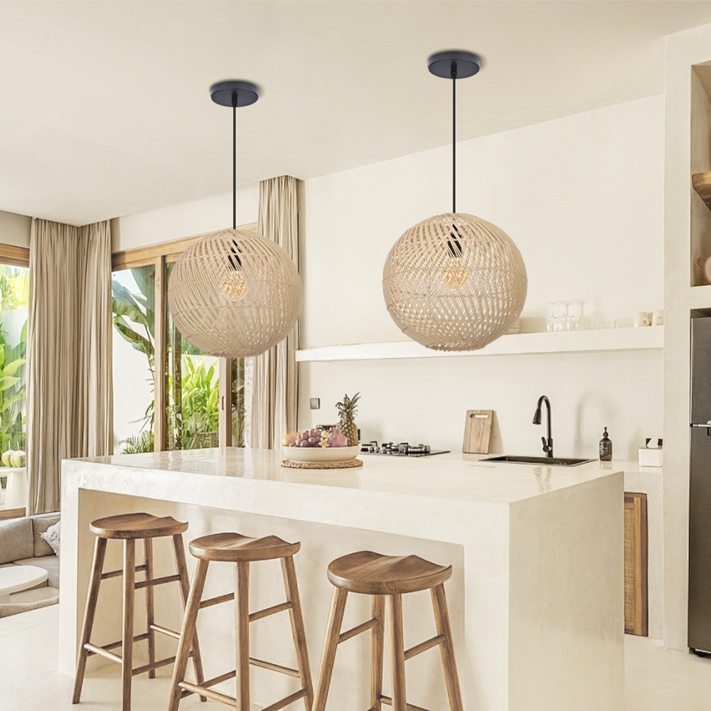 Southeast Asian Style Handmade Rattan Water-Pattern Shade Pendant Light