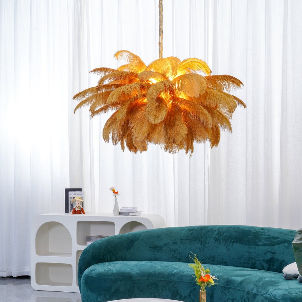 Nordic-Style Multi-Colored Feather Chandelier  Creative Art Light for Living Room