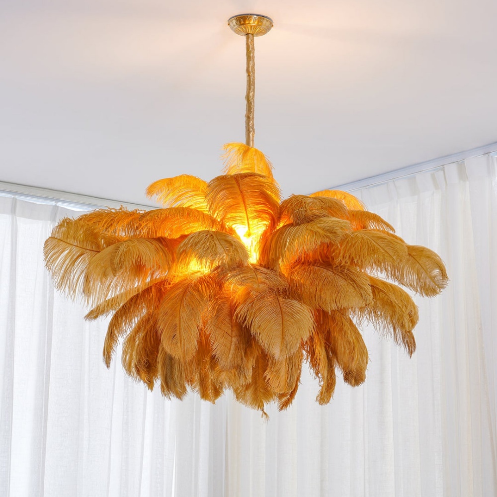 Nordic-Style Multi-Colored Feather Chandelier  Creative Art Light for Living Room