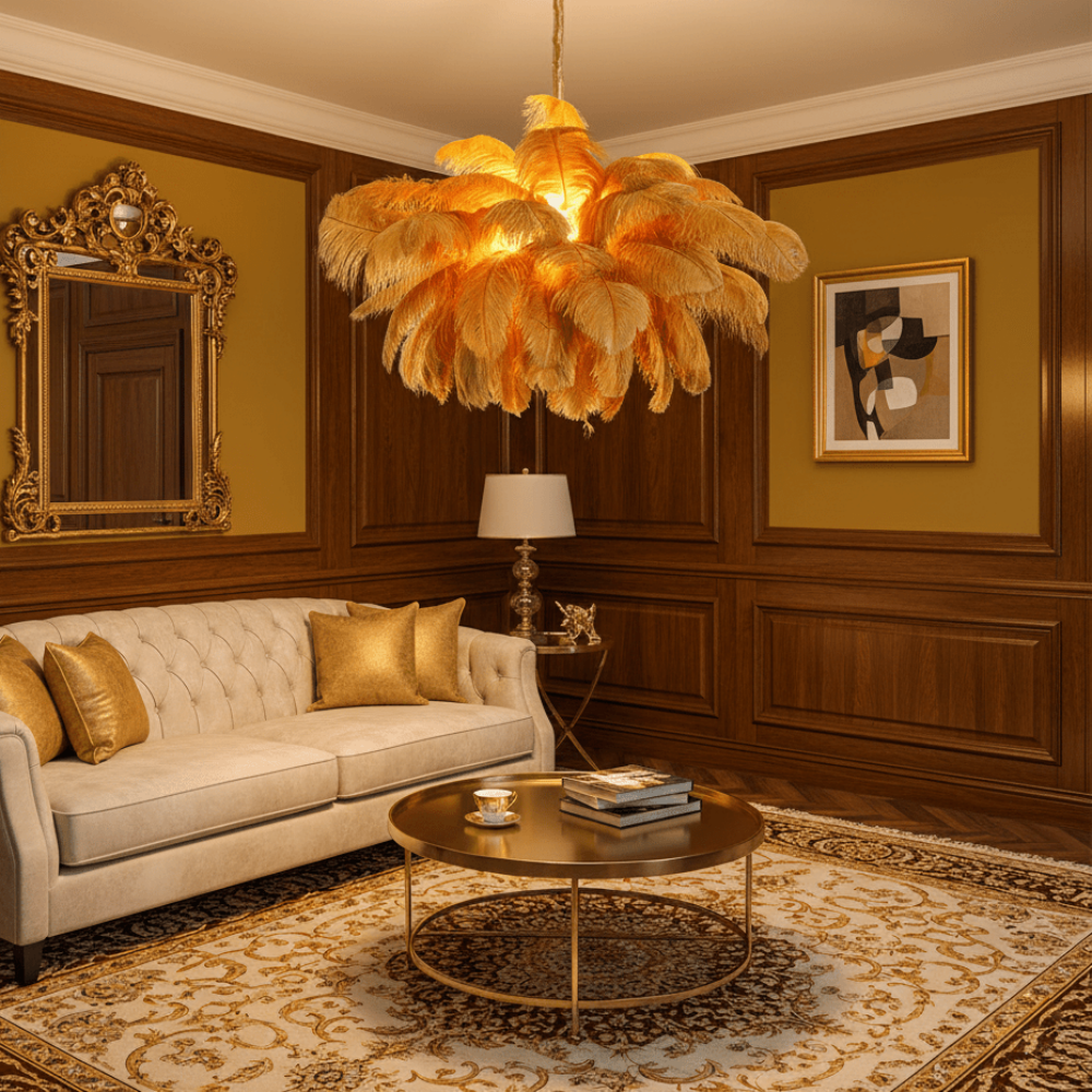 Nordic-Style Multi-Colored Feather Chandelier  Creative Art Light for Living Room