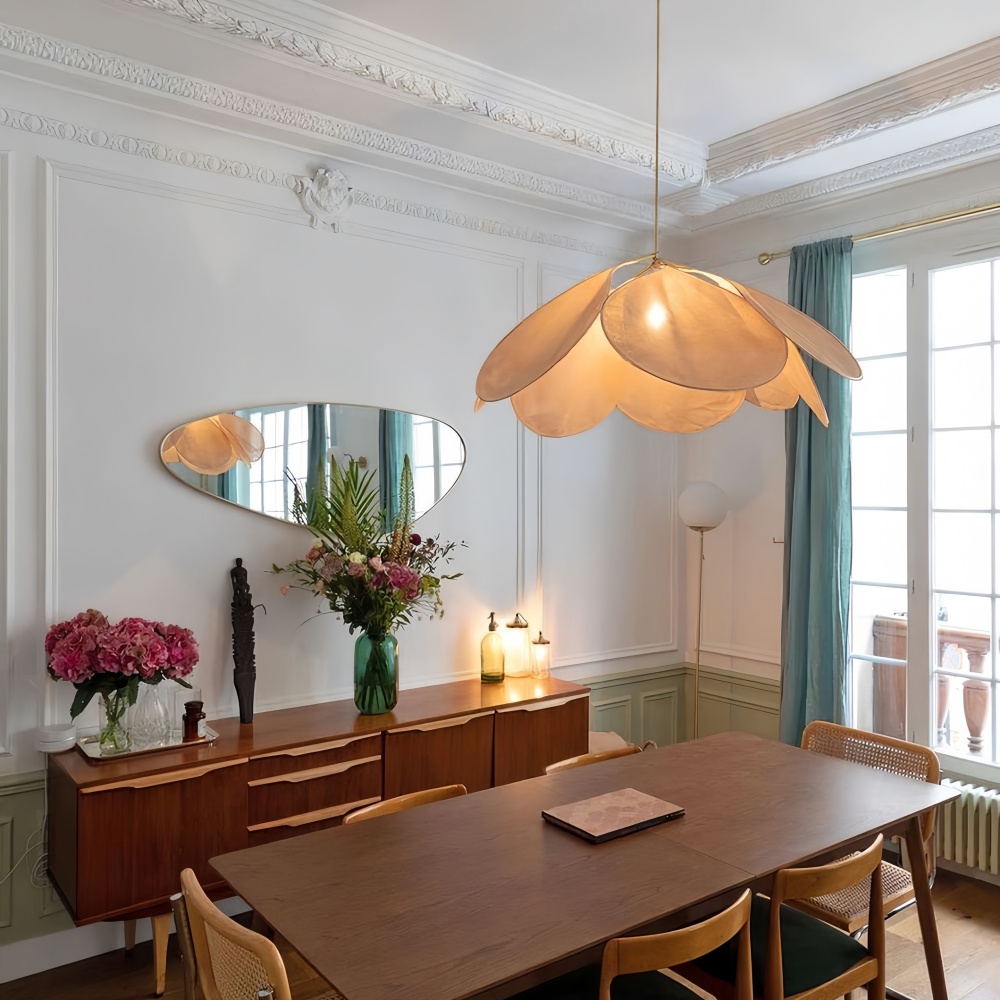 Japanese Wabi-Sabi Petal-Shaped Fabric Pendant Lamp