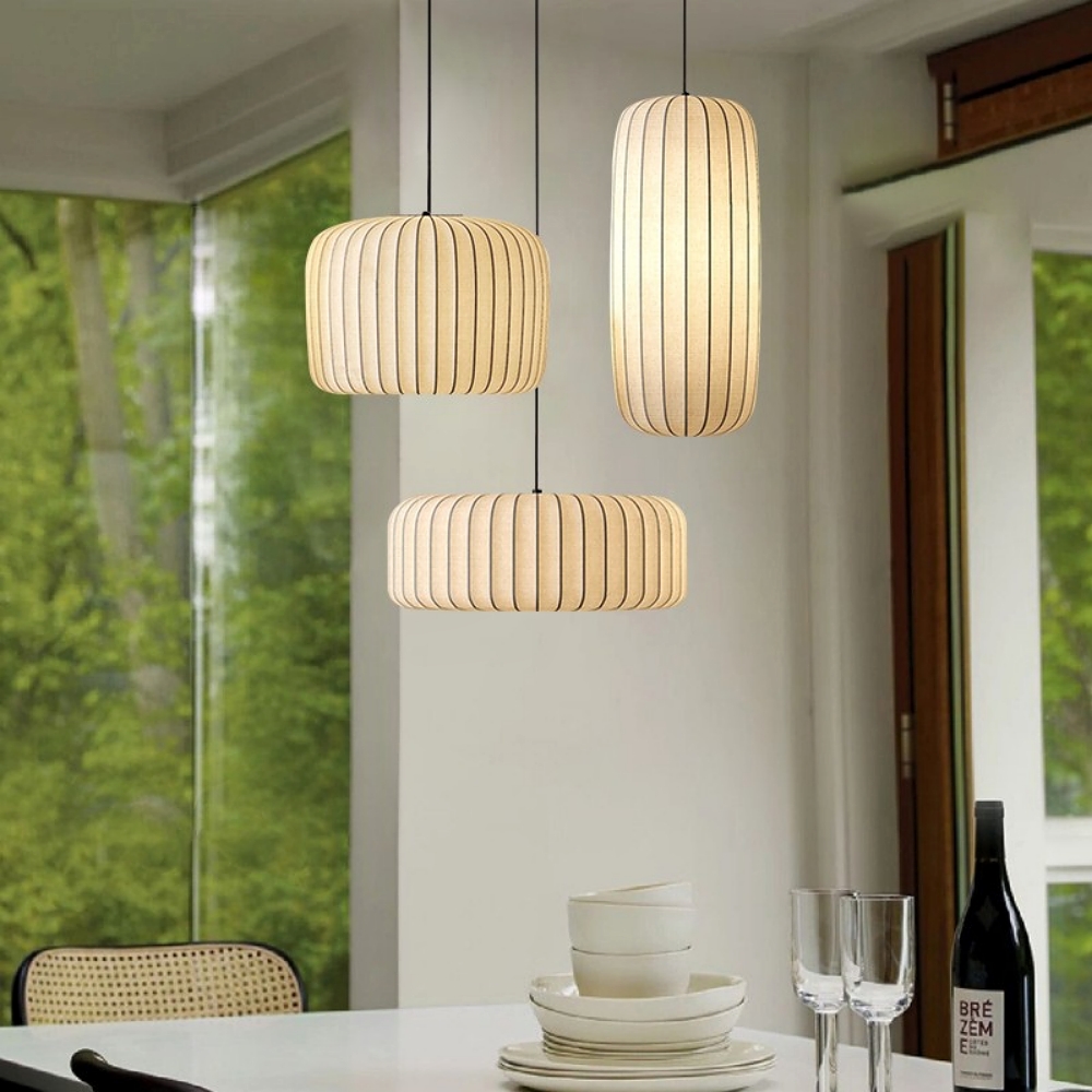 Wabi-Sabi Style Japanese Simple Imitation Silk Pendant Lights Living Room Combination Lamps